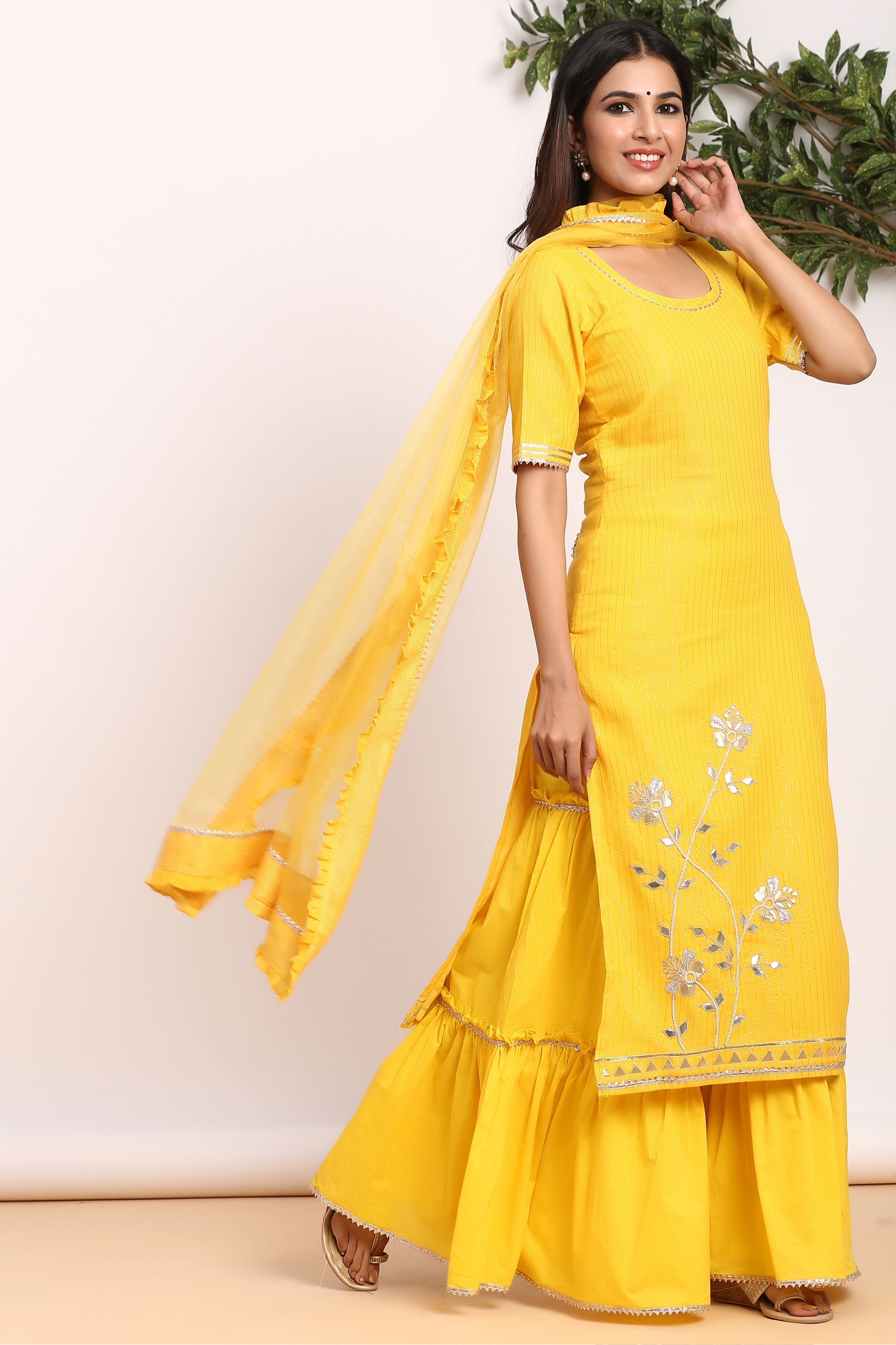 Modern Gharara Sharara Dress in Yellow Colour | Sharara Suits